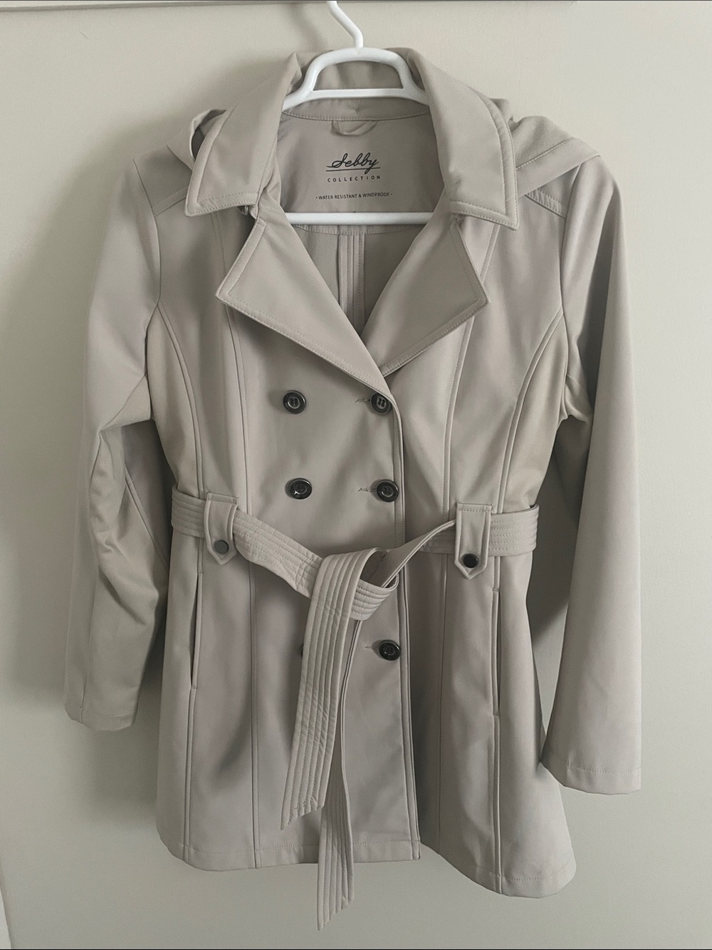 Sebby Collection Soft Shell Light Beige Double-Breasted Trench Coat XL